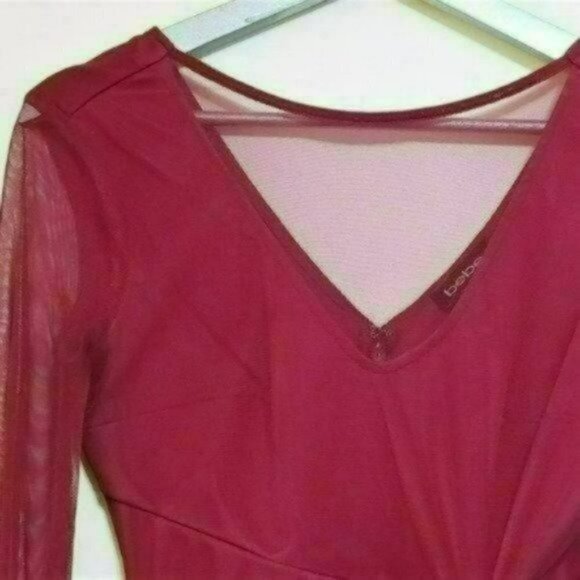 NWT BEBE Illusion Neck Sheer Mesh Overlay Ruched Sexy Cocktail Party Mini Dress - Picture 8 of 12